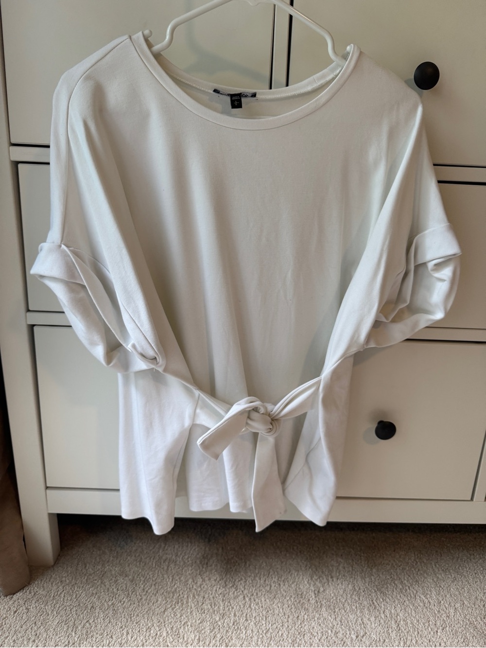 Express Women's White Tie-Front Short Sleeve Sweatshirt